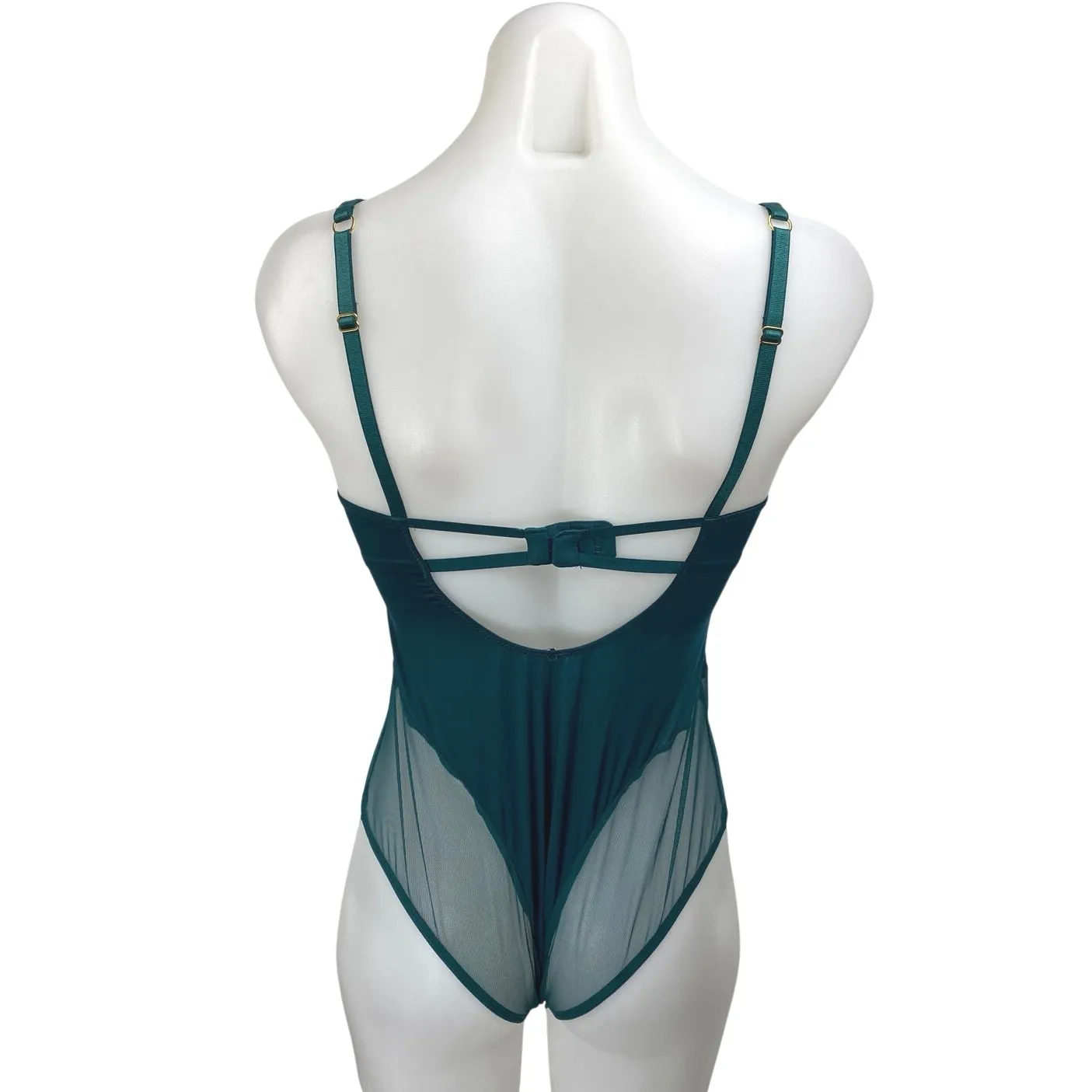 Victoria's Secret Green Crisscross Corset Mesh Lingerie Teddy Bodysuit Size M - Image 3