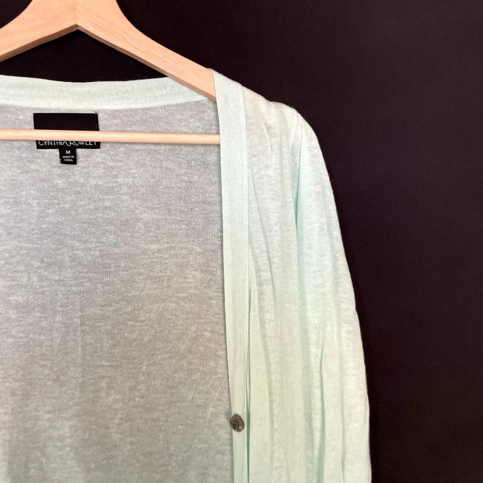 Cynthia Rowley soft mint semi sheer button down cardigan women's size medium - Image 2