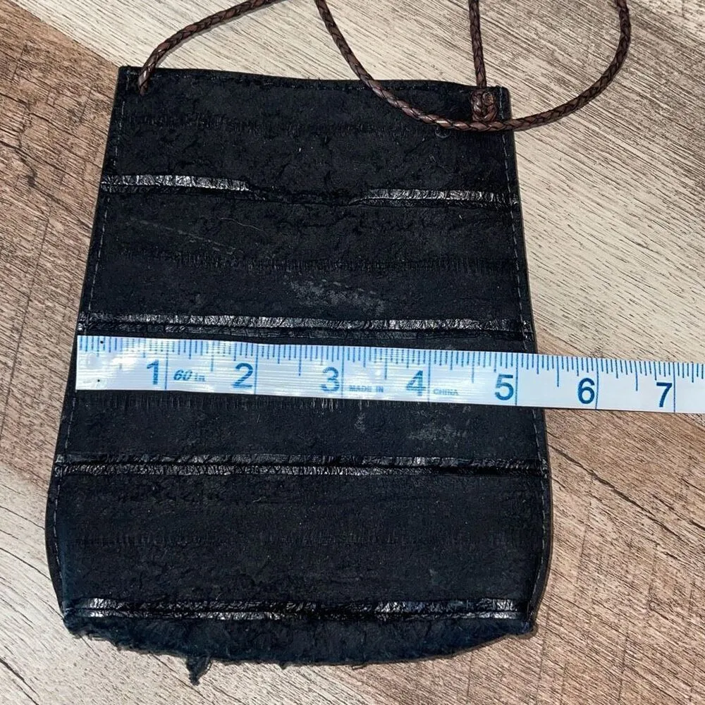 Womens Leather Suede Braided Strap Cell Phone Crossbody Sling Bag Black One Size - Image 6