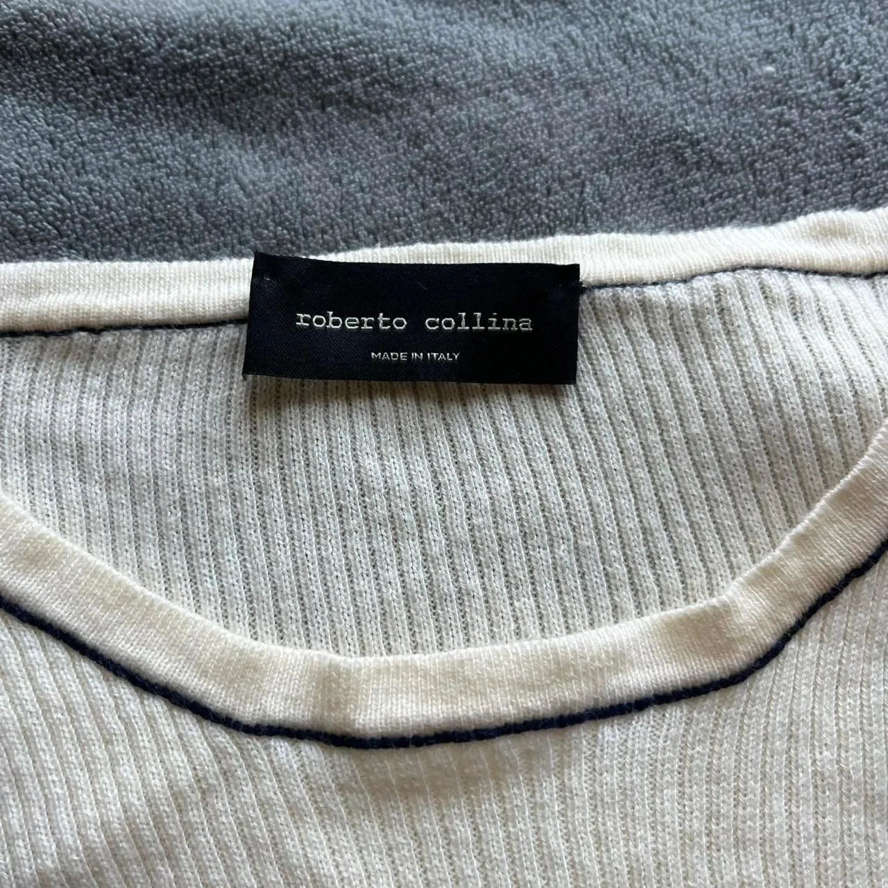 Roberto Collina Italy Ribbed Knit Cream Long Sleeve Top Size Small 100% Cotton - Image 3