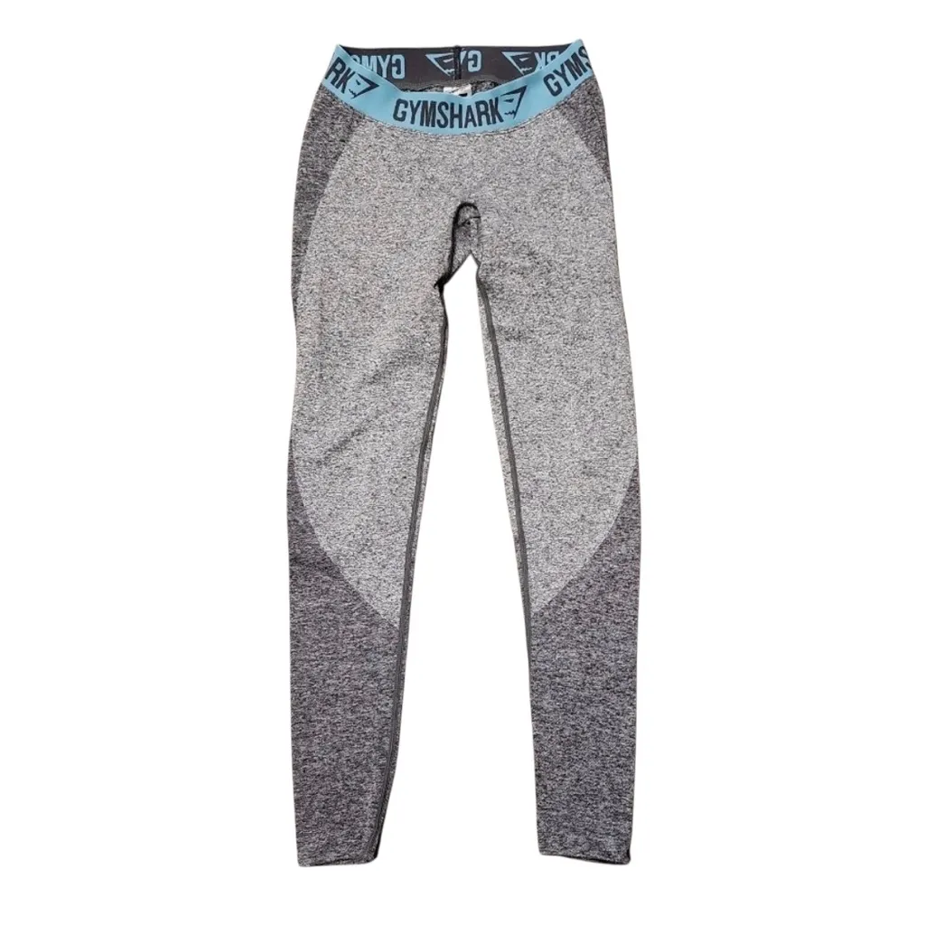 Gymshark Flex Heather Gray Leggings with Teal Waistband Size XS - Image 3