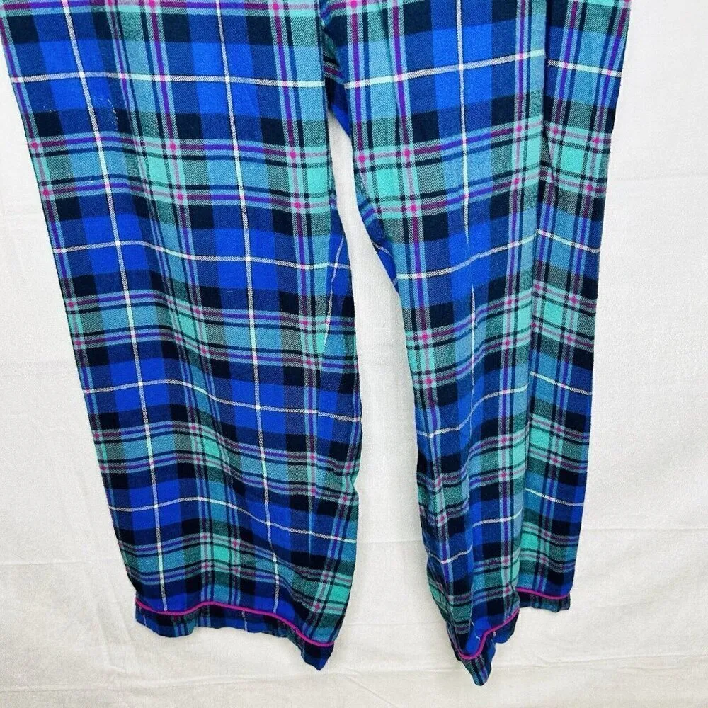 Lands' End Women's Sz XL (18) Cotton Flannel Pajama Pants Blue Plaid Drawstring - Image 3