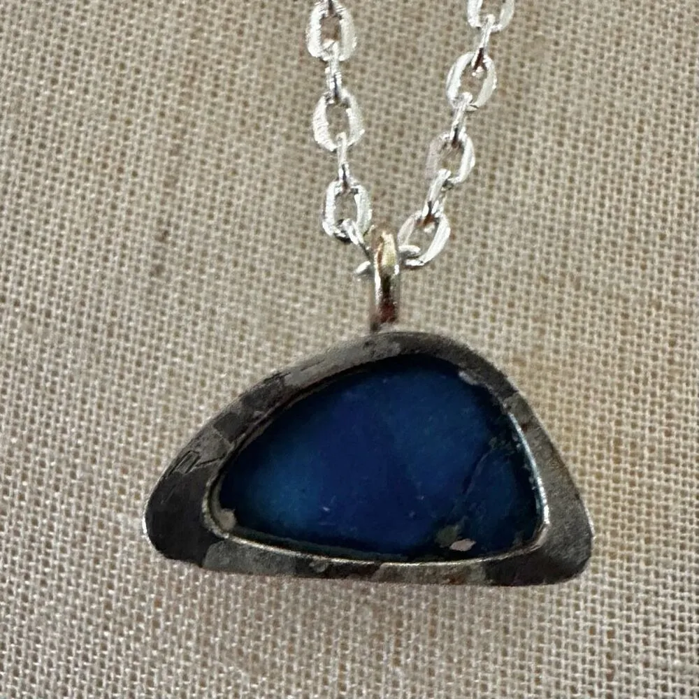 Sterling Silver & Lapis Lazuli Pendant Necklace with Gold Bail Blue - Image 5