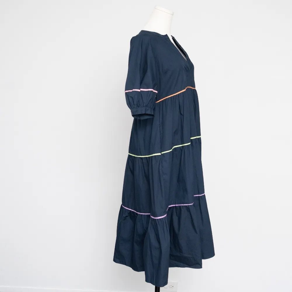 English Factory | Short Puff Sleeve Dress with Piping Detail - Image 4