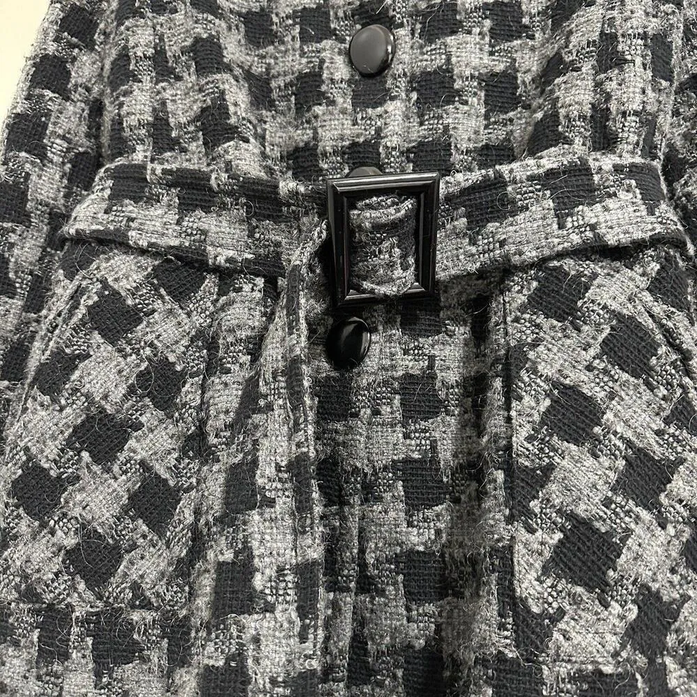 Charles Gray London Women's Belted Black/Gray Houndstooth Coat Sz L Large Jacket - Image 3