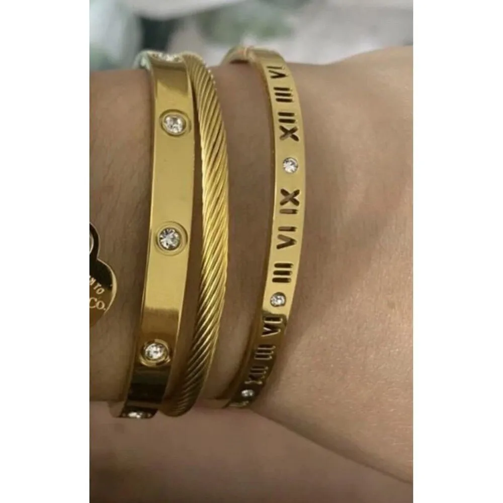 18K Gold Plated Cubic Zirconia Bangle Bracelet Stainless steel womens jewelry - Image 4