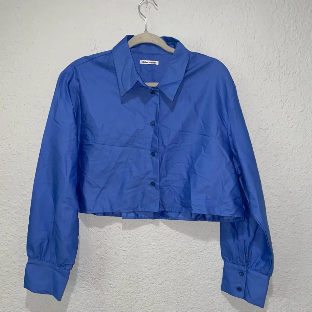 Reformation Noah Shirt Dark Blue Button Down Long Sleeve Large NWOT - Image 3