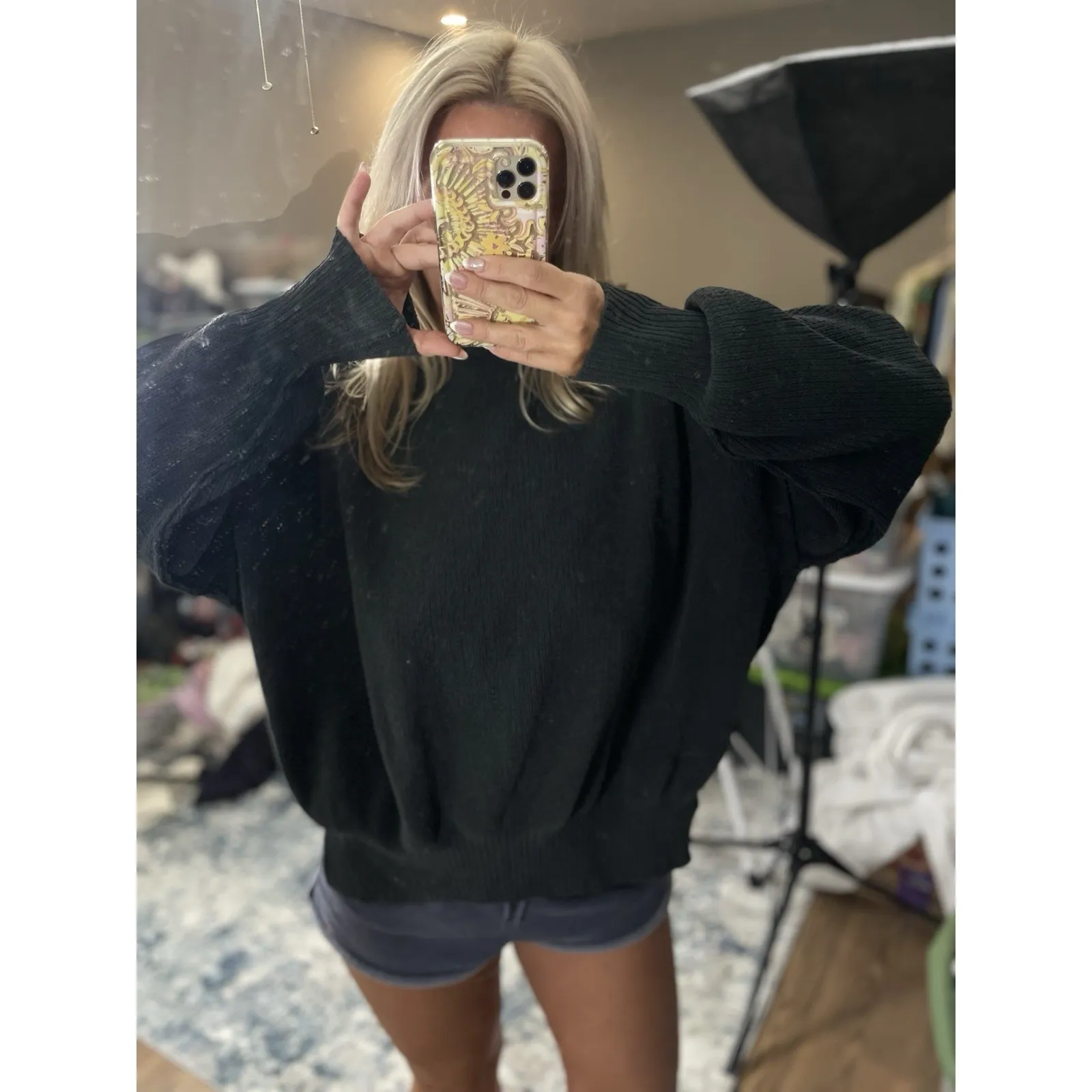 Abercrombie & Fitch Oversized Barrel Sleeve Sweater Top Soft Women M Cinch Cuff - Image 12