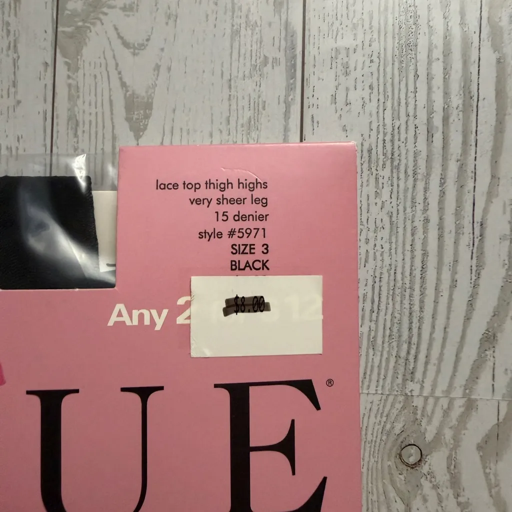 Hue French Lace Thigh High Stockings Black & Beige Shee 15 Denier 5971 PLUS Sz 3 - Image 4