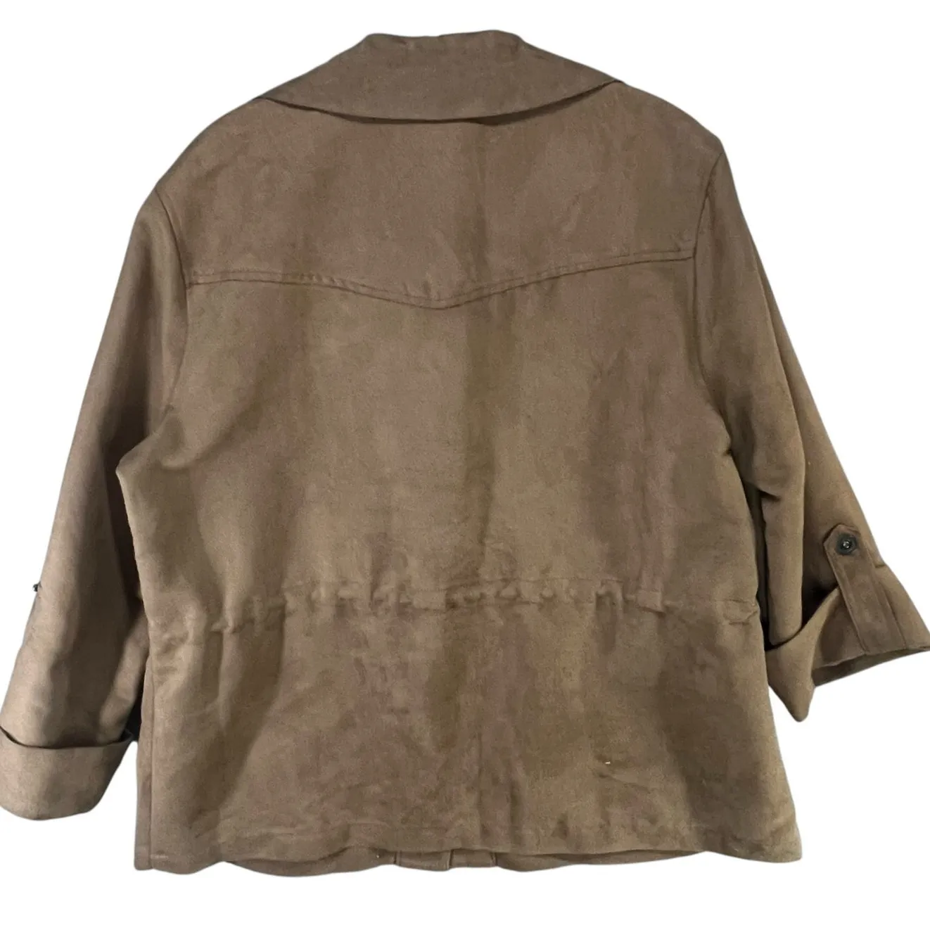 Chicos Jacket Womens L Brown Faux Suede Button Pockets Utility Rugged Safari - Image 3