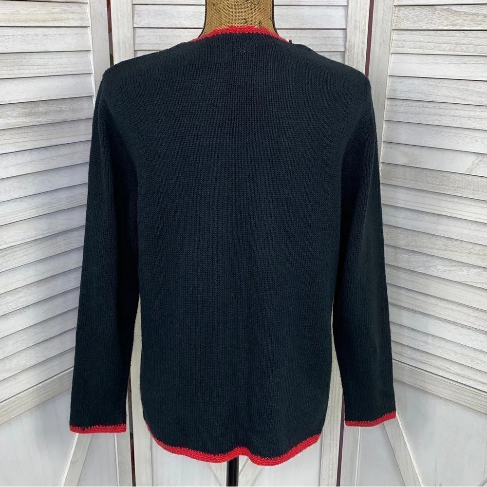 Vintage Cherokee Embroidered Beaded Holiday Cardigan Sweater Black Multi Small - Image 4