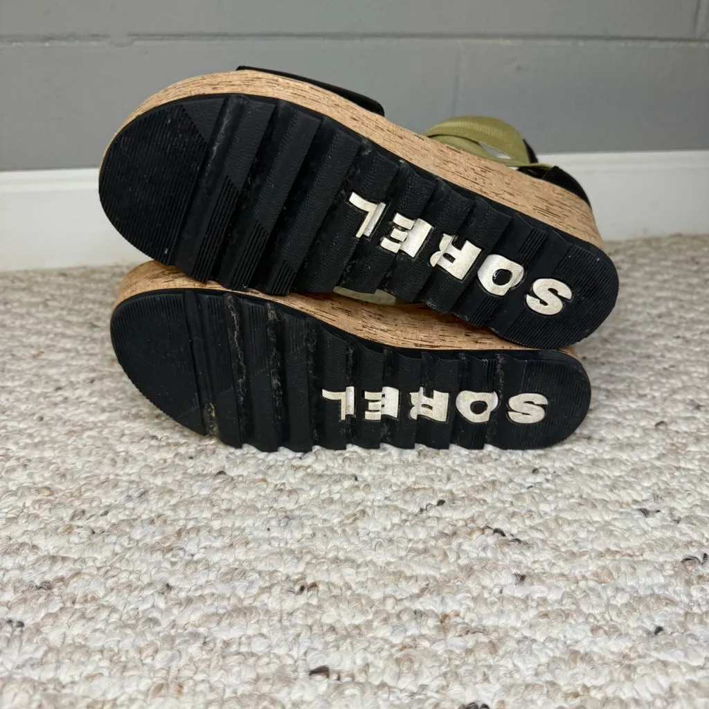 Sorel Women's Cameron Flatform Ankle Strap Sandal in Black & Olive Size 6 Sandal - Image 7
