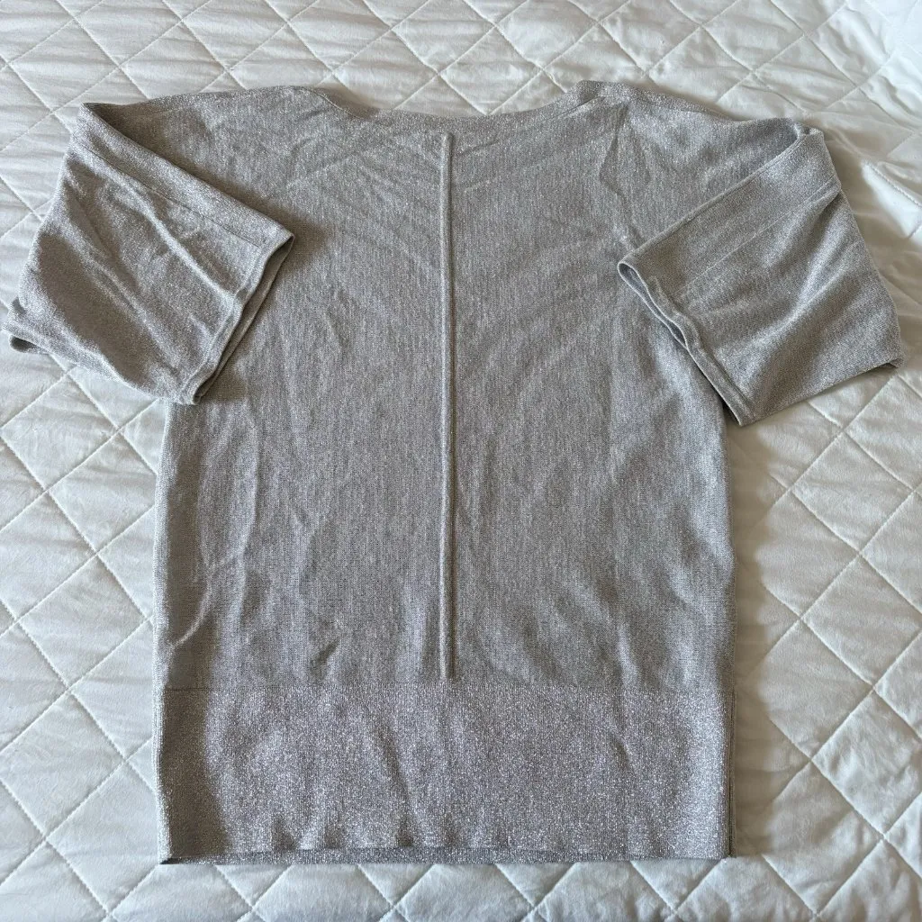 Talbots  Sweater Womens Medium Silver 3/4 Sleeve Crew Neck Lightweight Pullover - Image 9