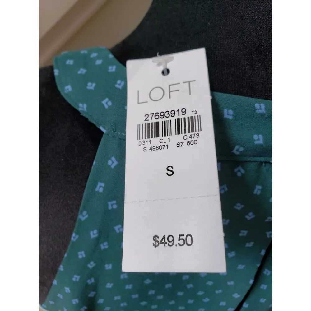 LOFT Tank Top Women Small Green Handkerchief Print Sleeveless Lined Keyhole Back - Image 6