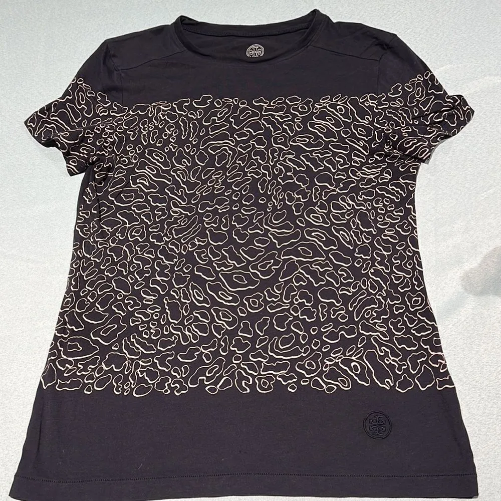 Toryburch Navy Blue T-shirt leopard print  Size Small D40 - Image 2