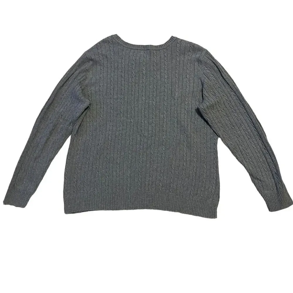IZOD Women's Cable‎ Knit Sweater 1X Gray Crew Neck Pullover - Image 4