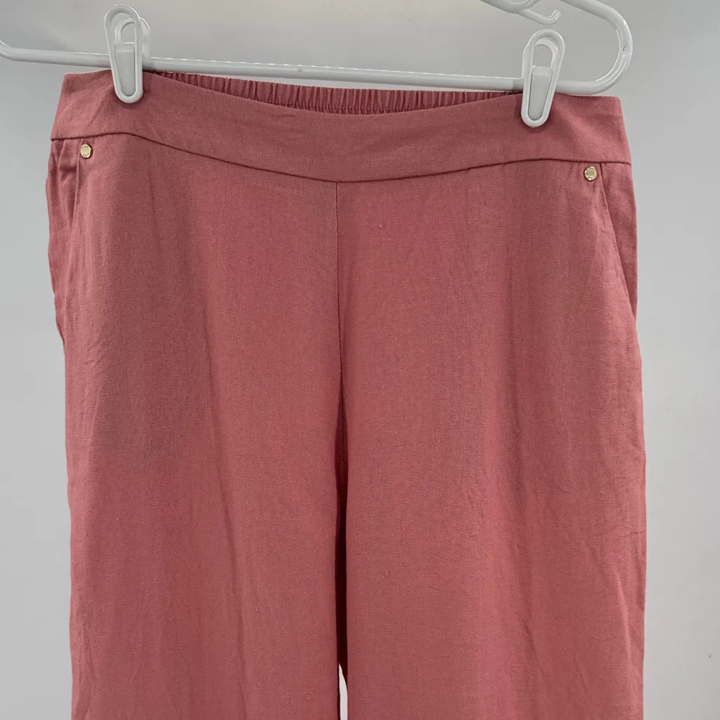 Anne Klein Pink Ankle embroidered detail linen blend M casual office summer - Image 3