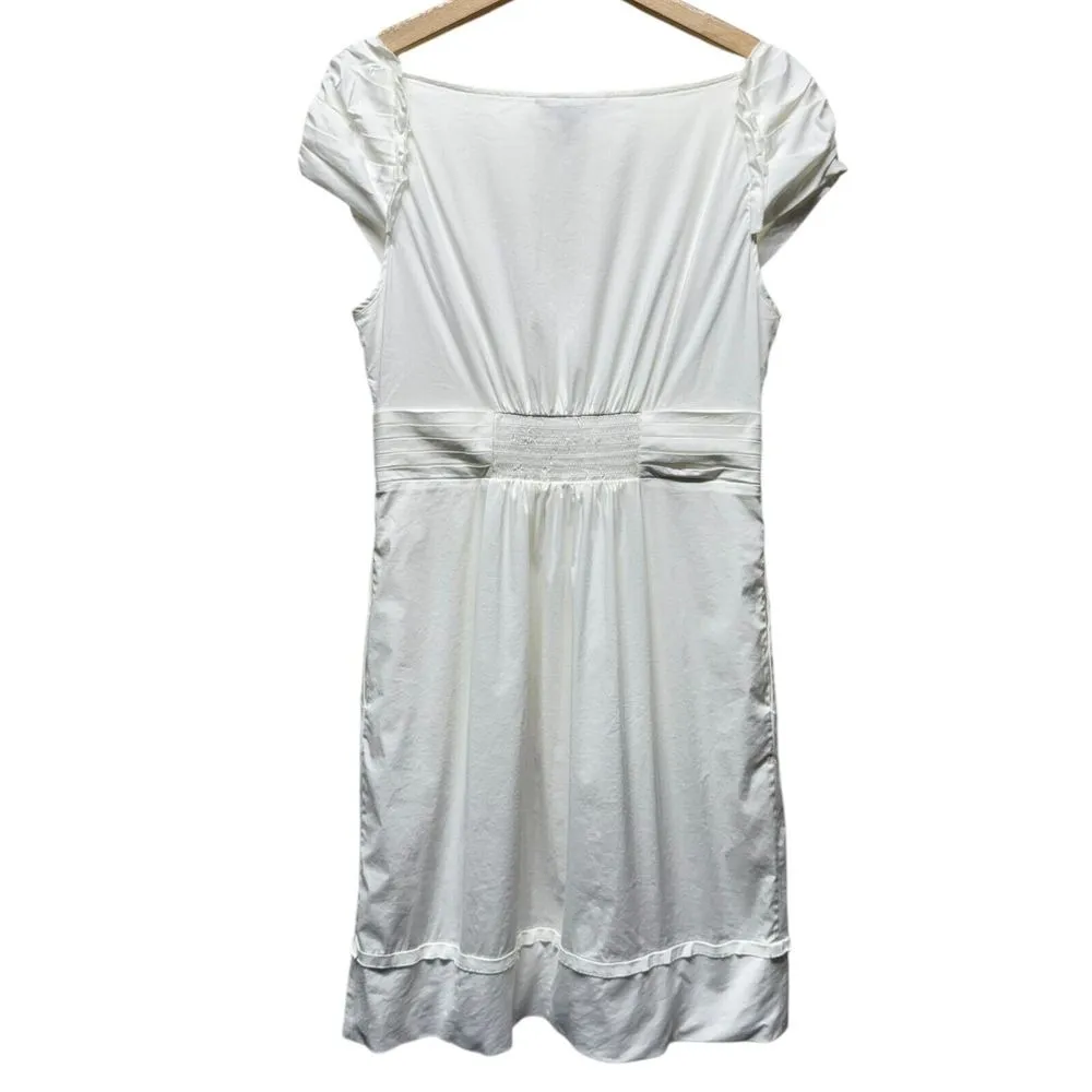 BCBG Max Azria White Dress Size 8 Smocked‎ Ruffle Sleeve Coquette Cottagecore - Image 2