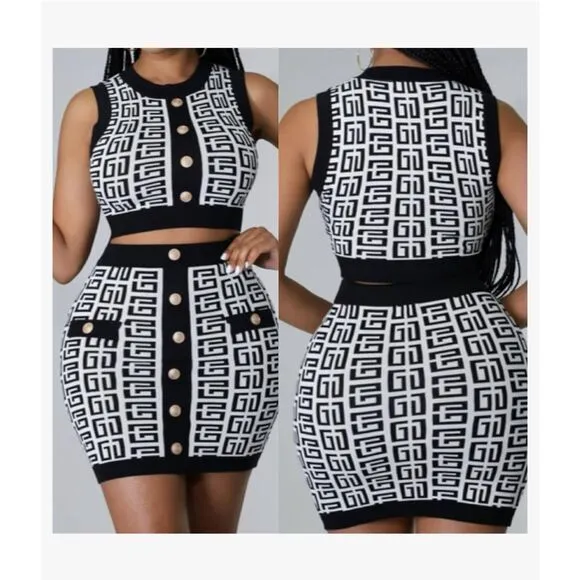 Immodel | Matching Set Pencil Skirt & Vest Top Novelty Button Size Medium NWT Black - Image 2
