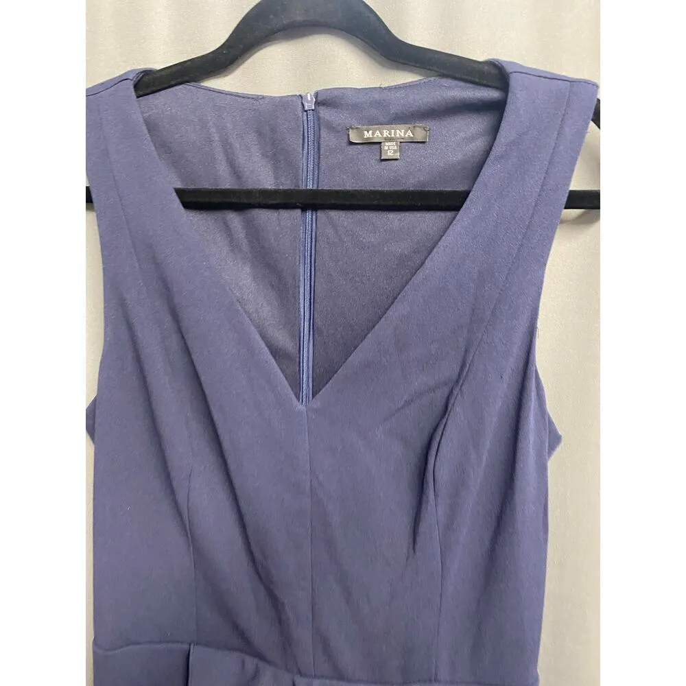 MARINA Ruffled Sleeveless Jumpsuit in Navy size 12 NWOT (b42) Blue - Image 7