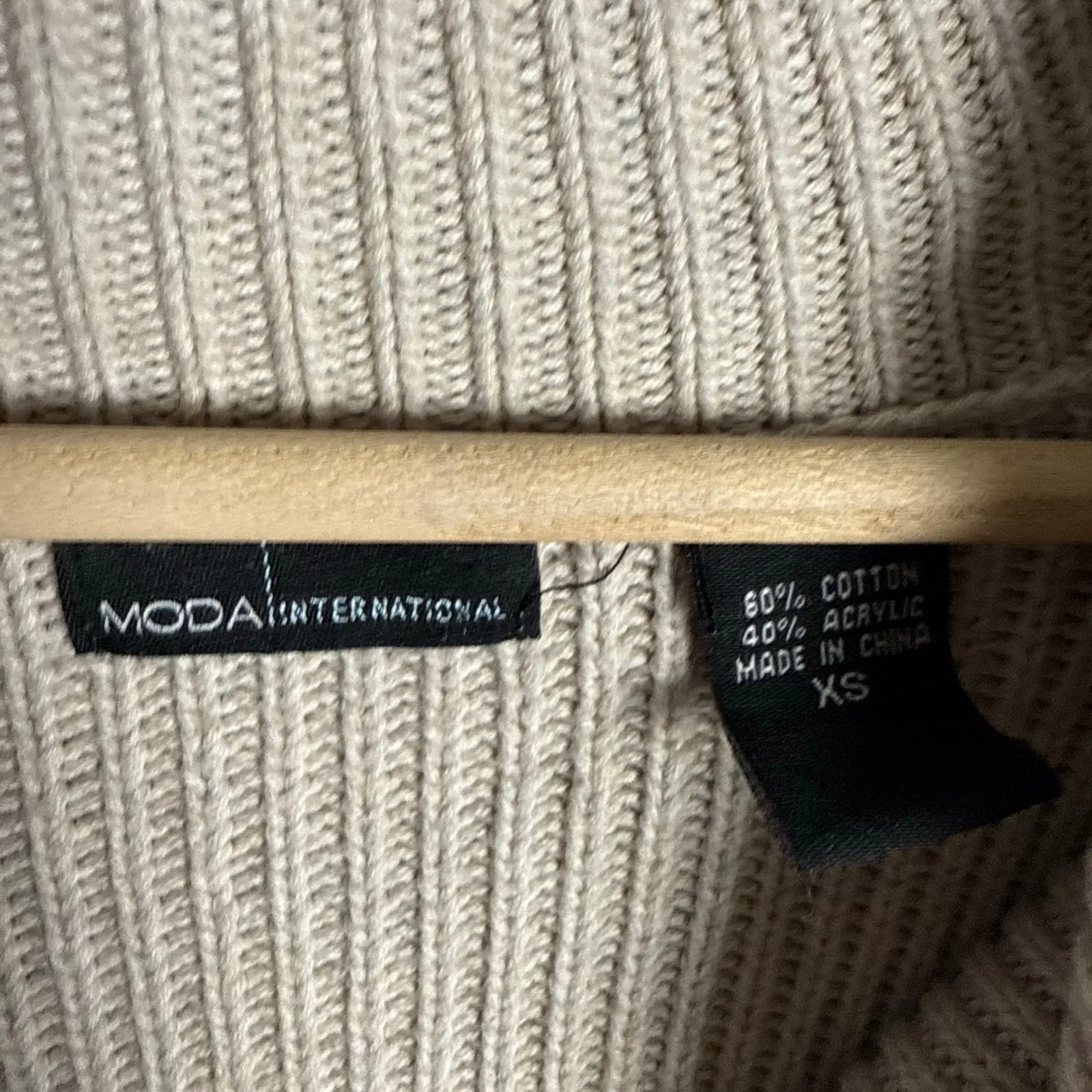 Moda International Beige Ribbed Knit Long Sleeve Flounce Cowl Neck Sweater Dress Size XS - Image 7