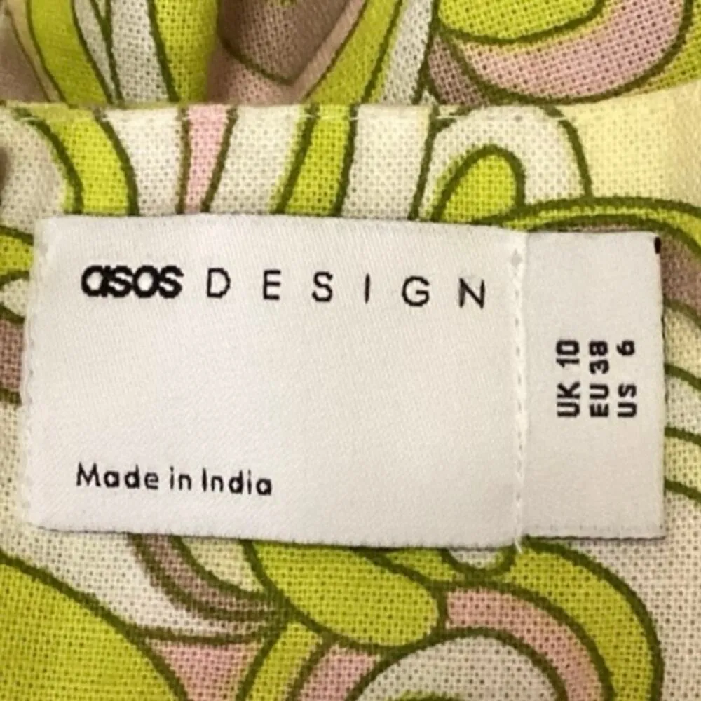 ASOS Design Yellow Linen Sleeveless Paisley Knot Front Cut Out Mini Sun Dress 6 - Image 8