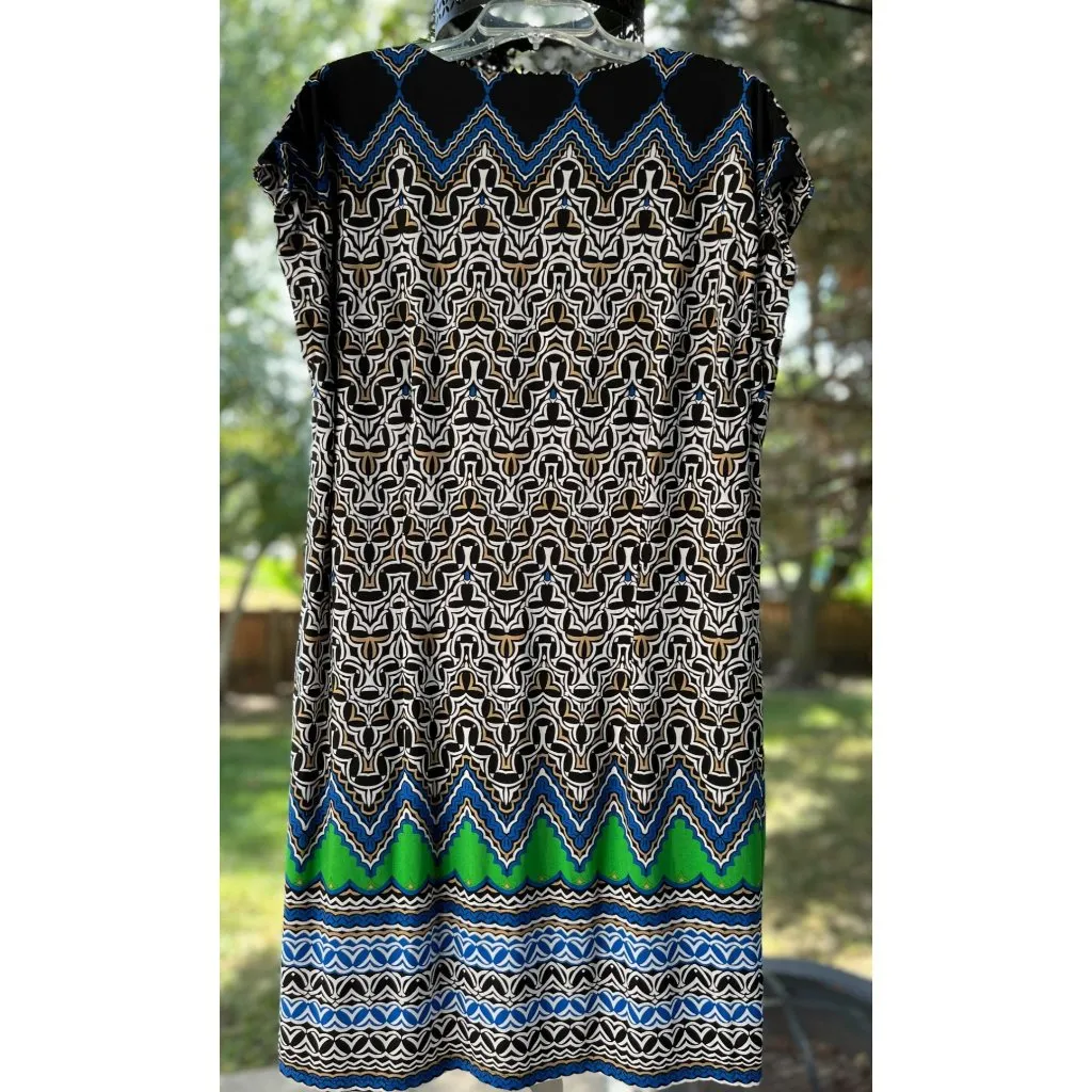 Laundry By Shelli Segal L Tunic Shift Dress Drop Waist Stretch Lined Black Blue - Image 2