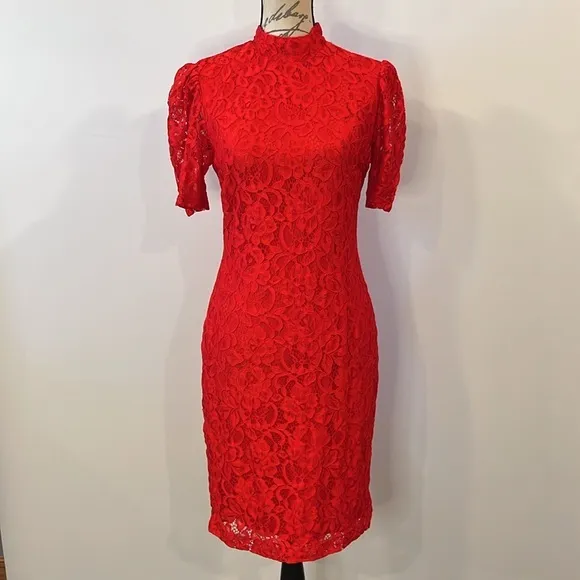 NWT Alexia Admor ‘Elly’ lace overlay high neck sheath dress M - Image 2