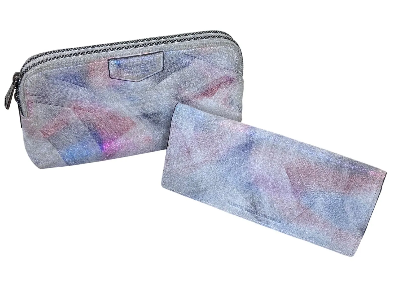 Aimee Kestenberg Double Zip Around Wallet Rainbow Watercolor Print Sparkle - Image 1