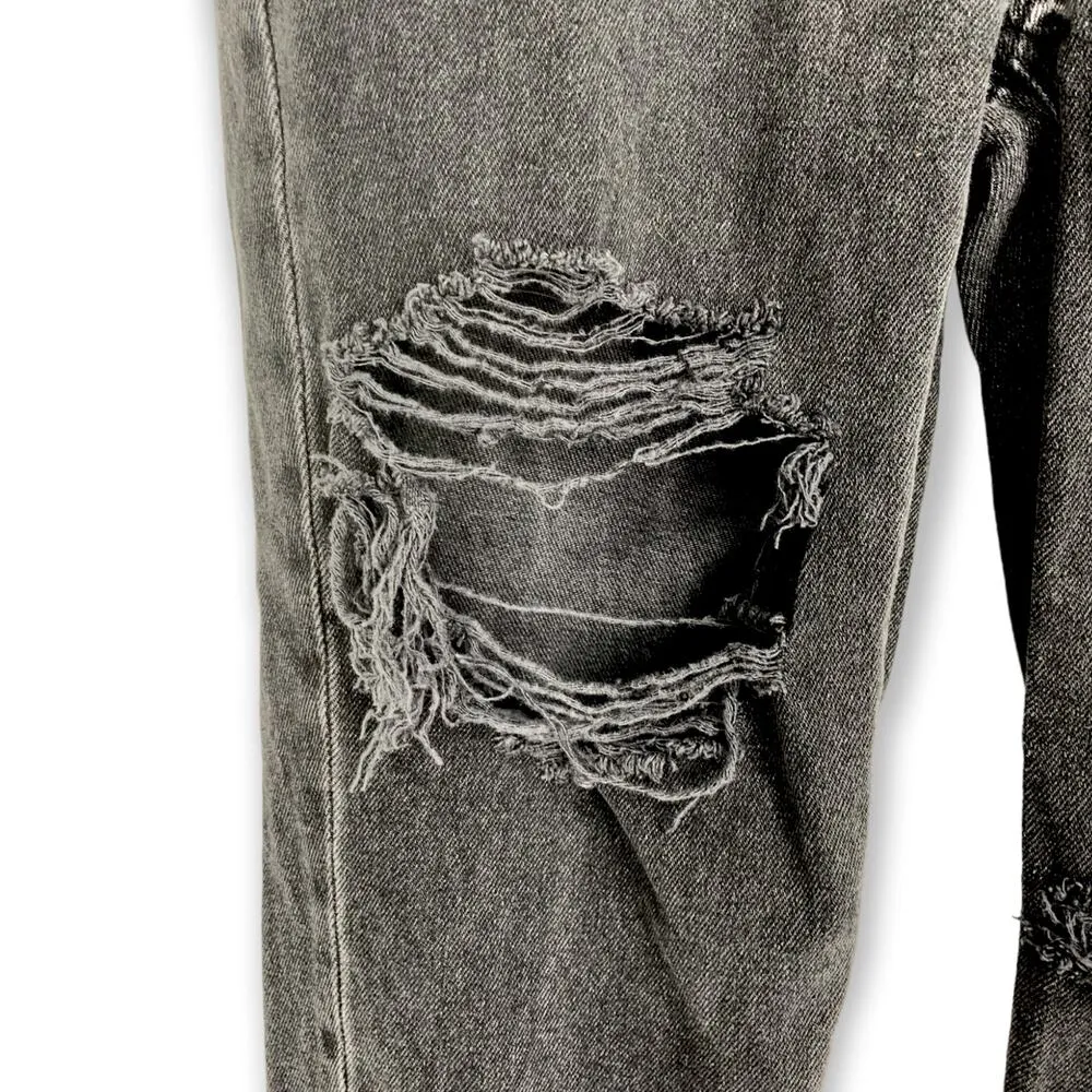 American Eagle | Size 00 XXS | Mom Jeans High Rise Distressed Ripped Faded Black - Image 6