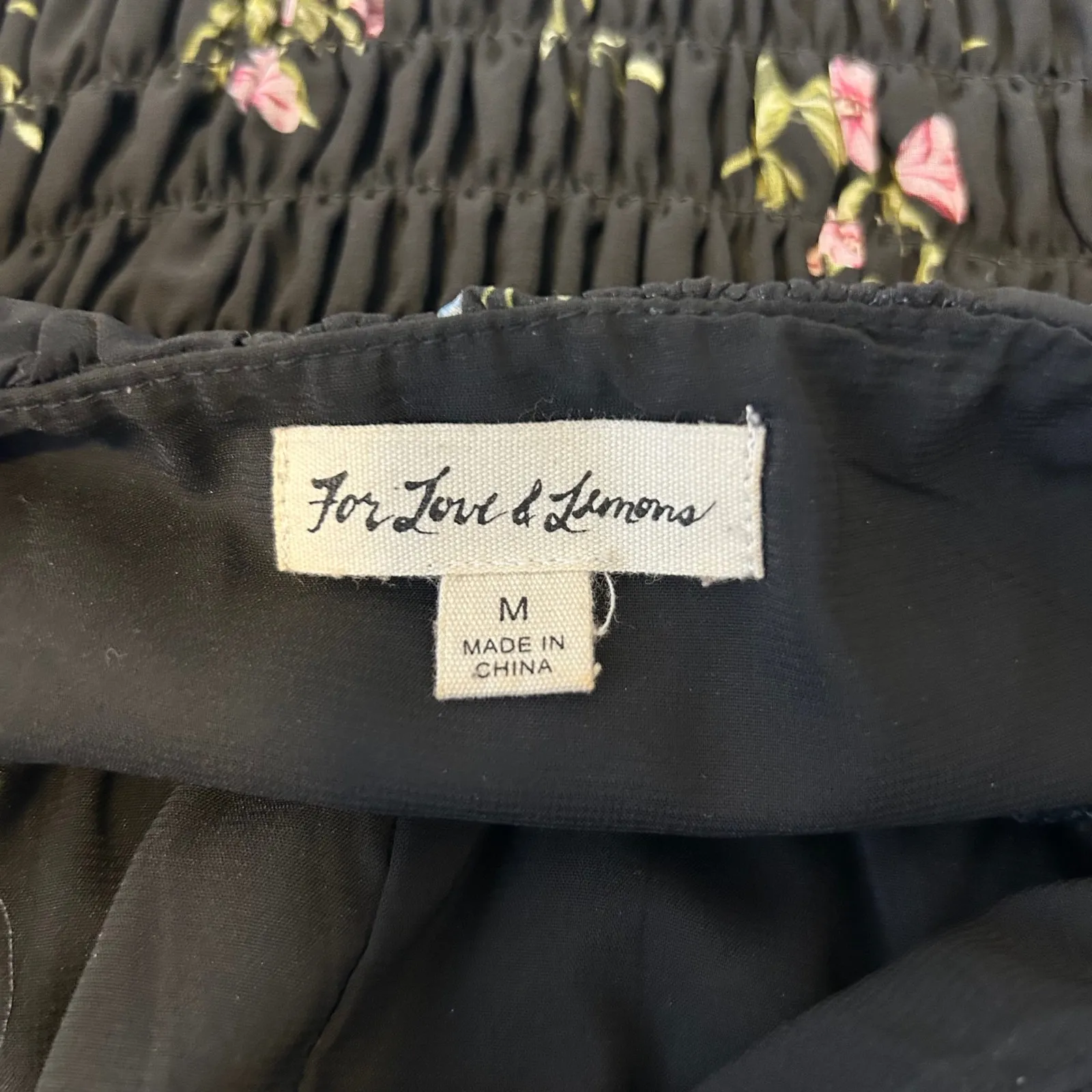 For Love &‎ Lemons Dixon Black Floral Mini Dress Smocked M Size M - Image 6