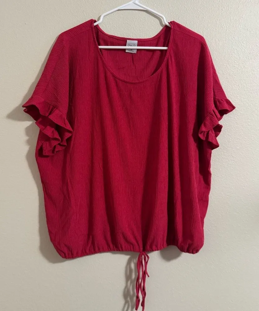 5/$55 !! 🔥 Cozy Casual Crimson Ruffle Sleeve Blouse - Image 1