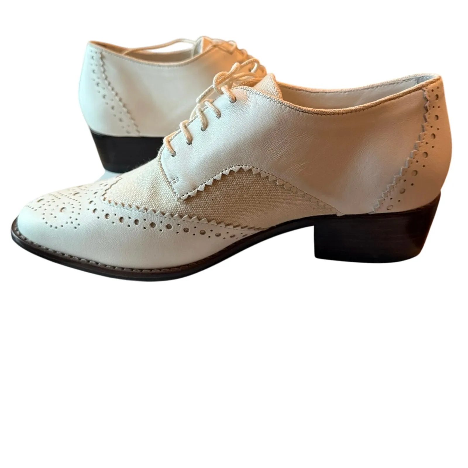 Zimmermann Oxfords Ivory Heeled Luxury Leather Canvas Brogues Size 38 7.5 NIB - Image 2