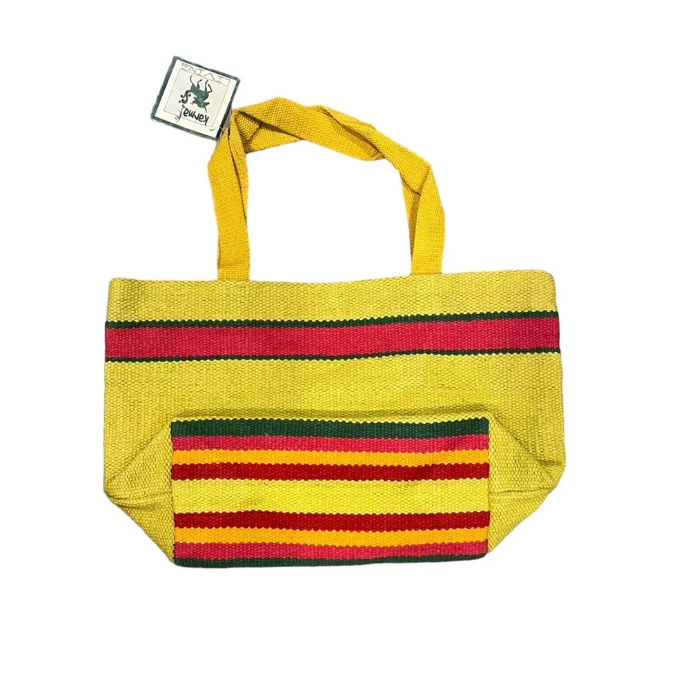 Karma Living HandcrayCotton Lime Small Tote Southwest Aztec Native Tribal Design Yellow - Image 3