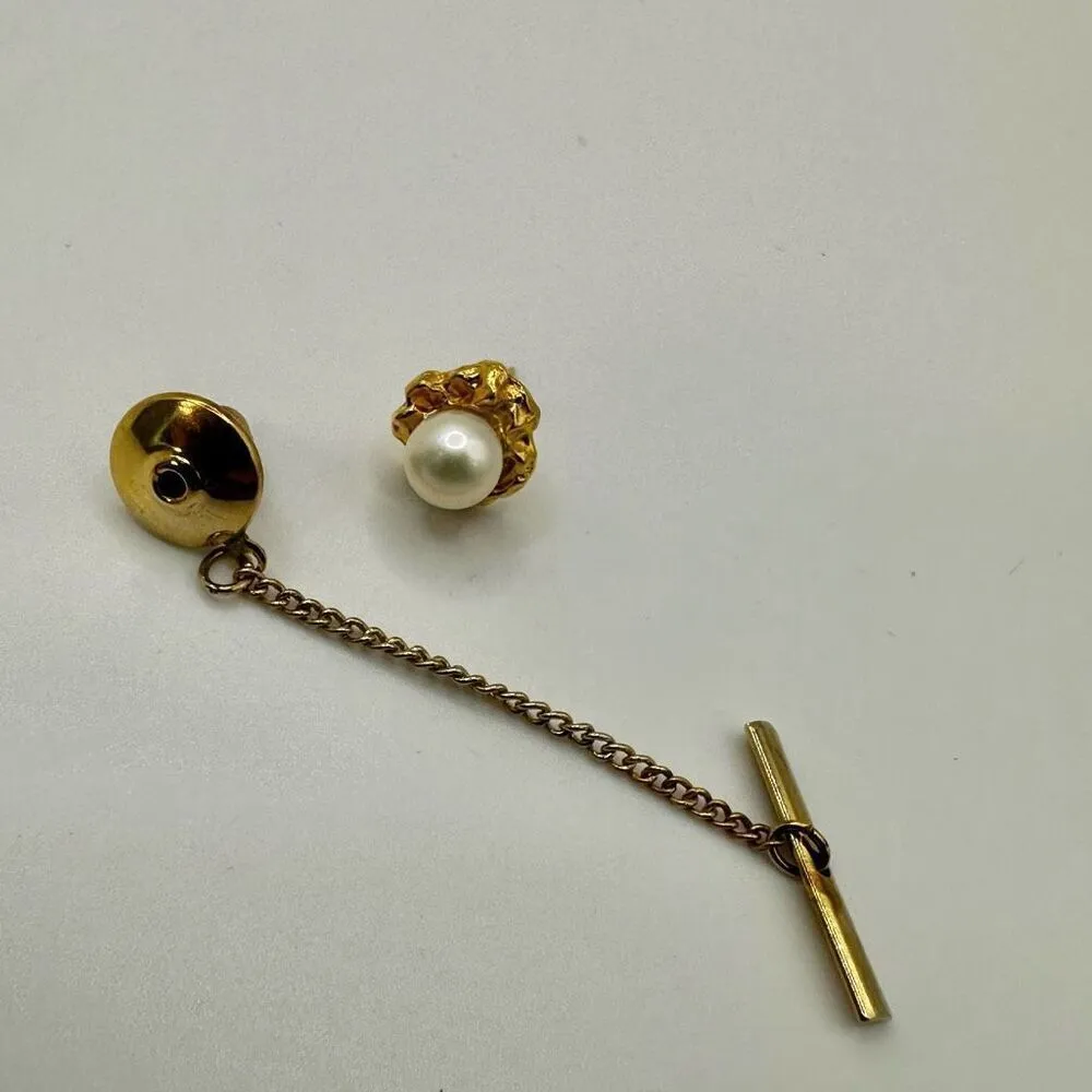 Express Pearls gold tone and faux pearl vintage pin - Image 6