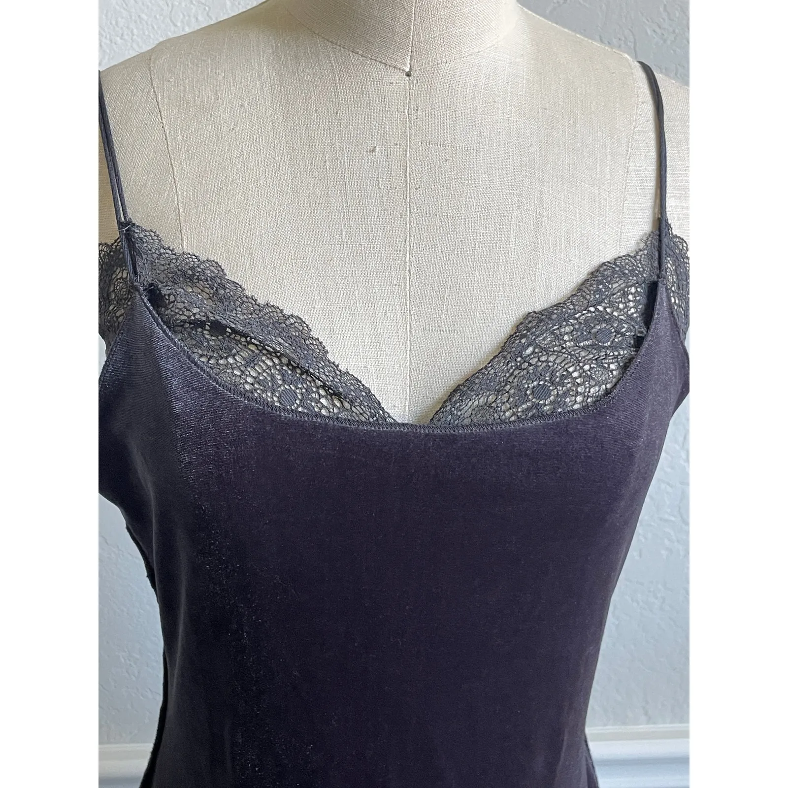 Free People Velvet Slip Gray Mini Lace Dress Small 90s Grunge Y2K - Image 5