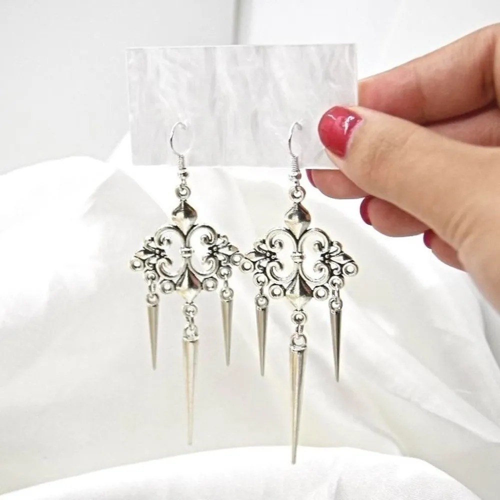 Gothic Medieval Spike Earrings Silver - Image 4