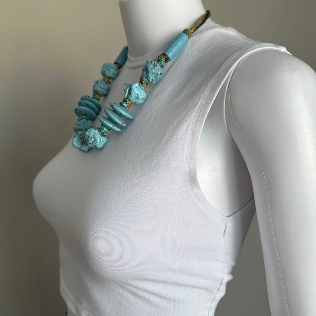 Chunky Turquoise Beaded Boho Statement Necklace Blue - Image 5