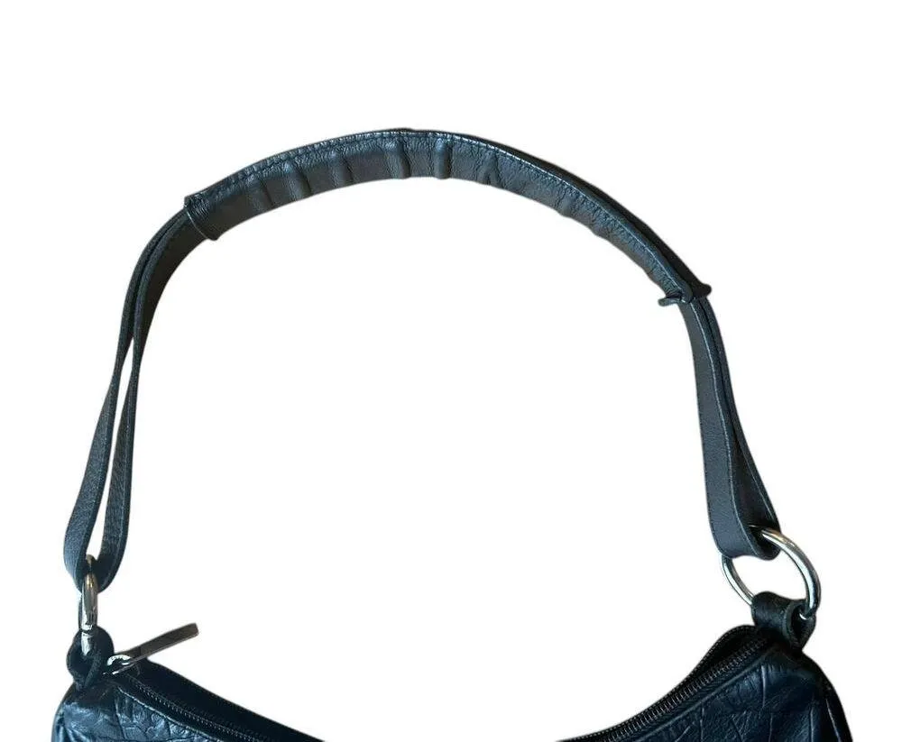 Maurizio Taiuti Leather Handbag Shoulder Bag Black Embossed Croc Half Moon Hobo - Image 4