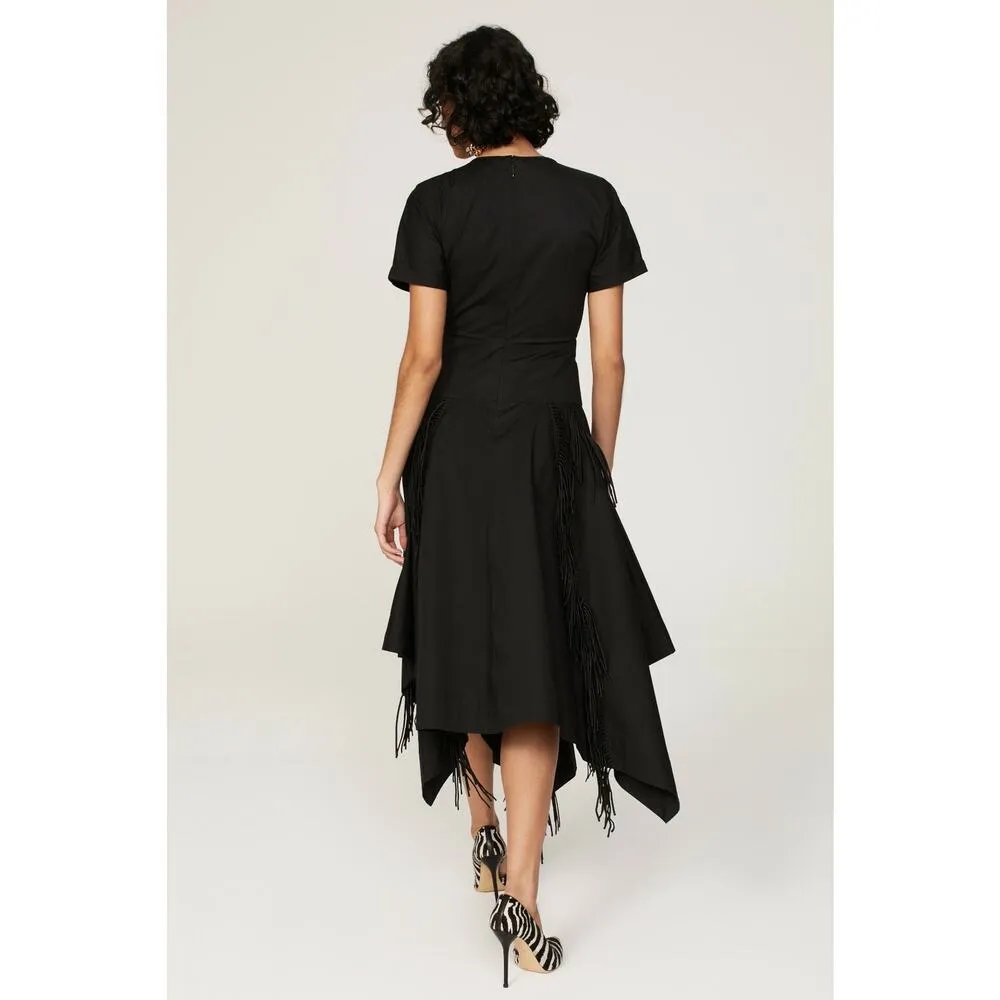 BIBHU MOHAPATRA x RTR Black Poplin Fringe Western Mid Cutout Dress Size 8 - Image 3
