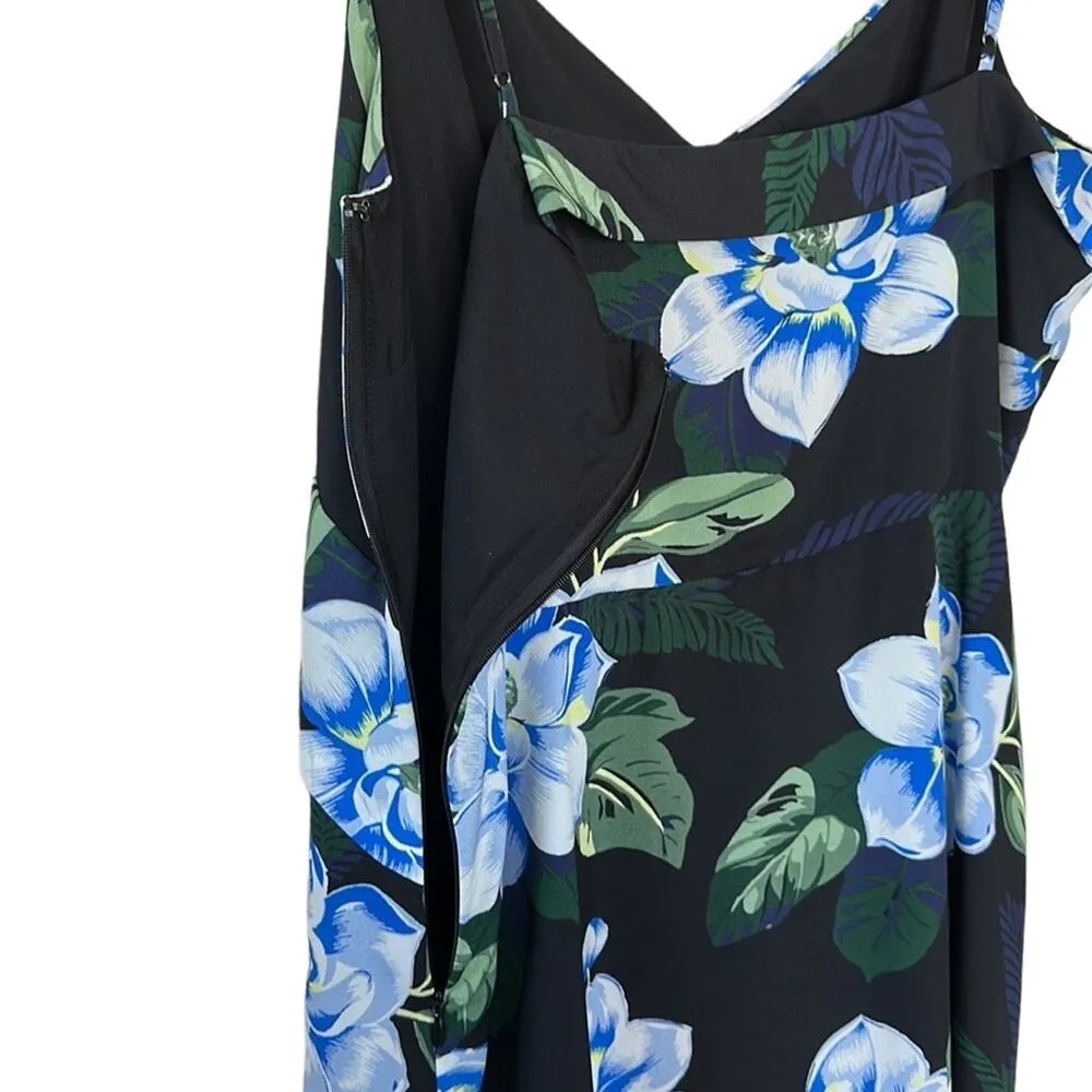 Banana Republic Black Floral Asymmetrical Strappy Faux Wrap Dress Women’s 10 - Image 8