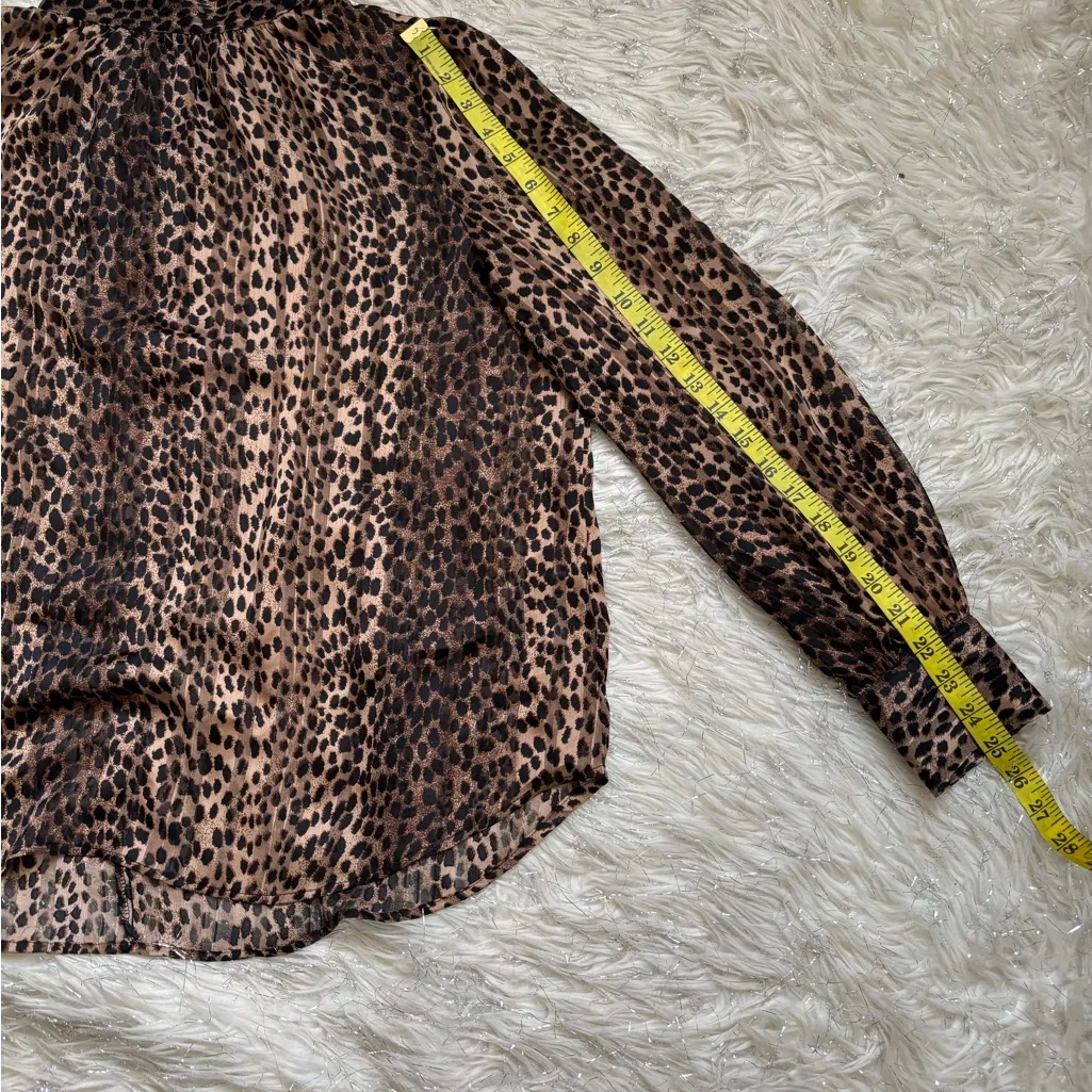 H&M Light Beige Dark Brown Animal Print Sheer Long Sleeves Blouse Size 10 - Image 10