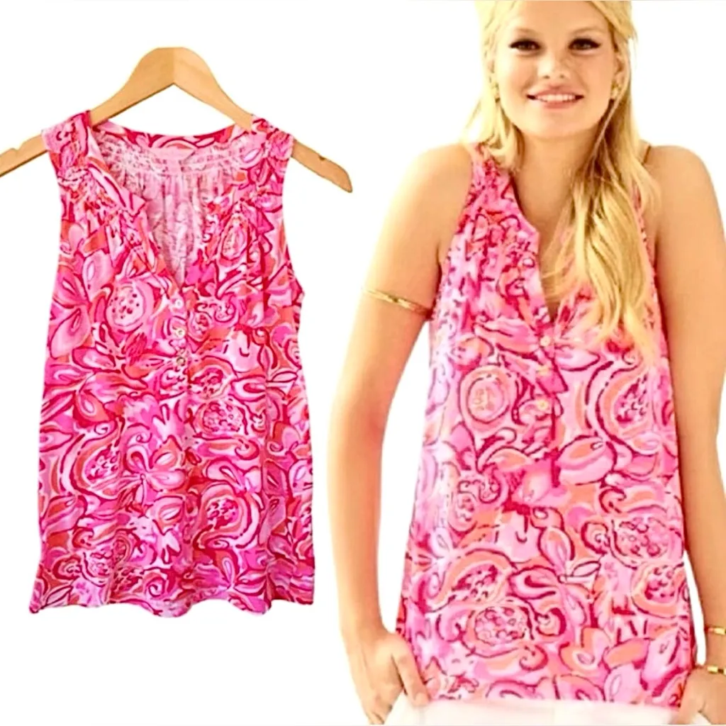 Lilly Pulitzer - Pink Pout Mango Salsa - Essie Style 
Tank | Small - 100% Cotton - Image 8
