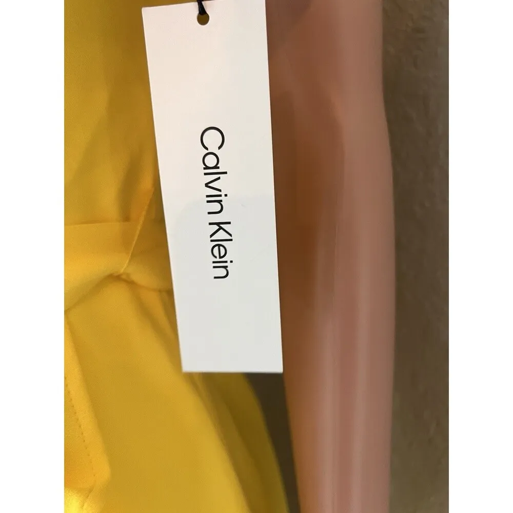 Calvin Klein Size 8 Short Sleeve Belted Ruffle Hem Wrap Mid Length Dress NEW - Image 4