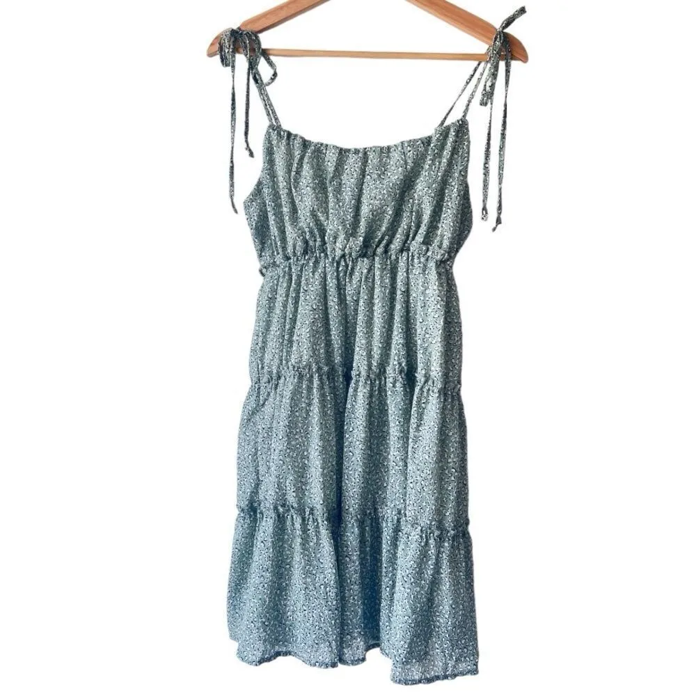 Womens dress ruffle light green layered sun floral Gaby boho chic fresh S - Image 6