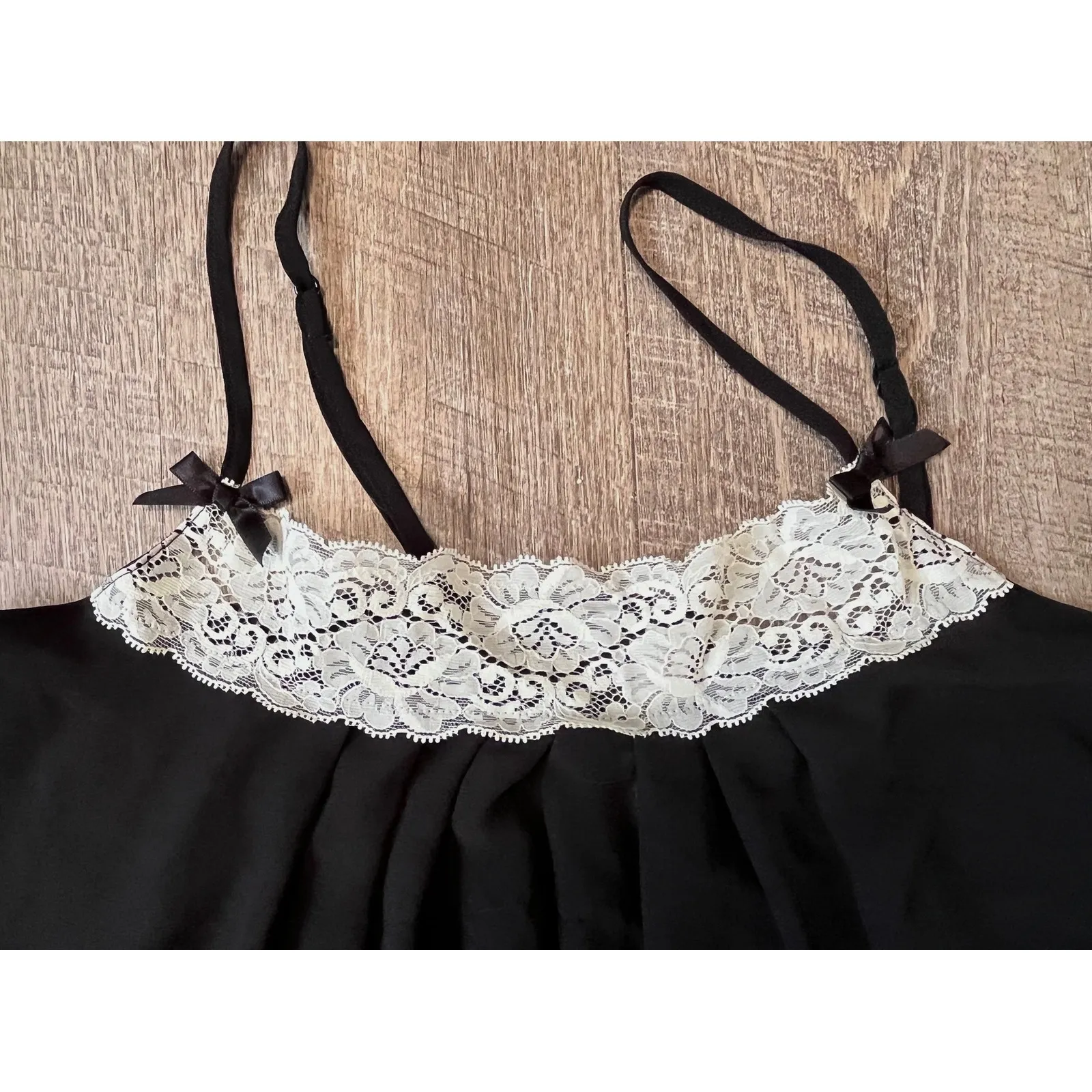 Gilligan & O'Malley black babydoll lingerie lace trim bows size M sheer chiffon‎ Size M - Image 5