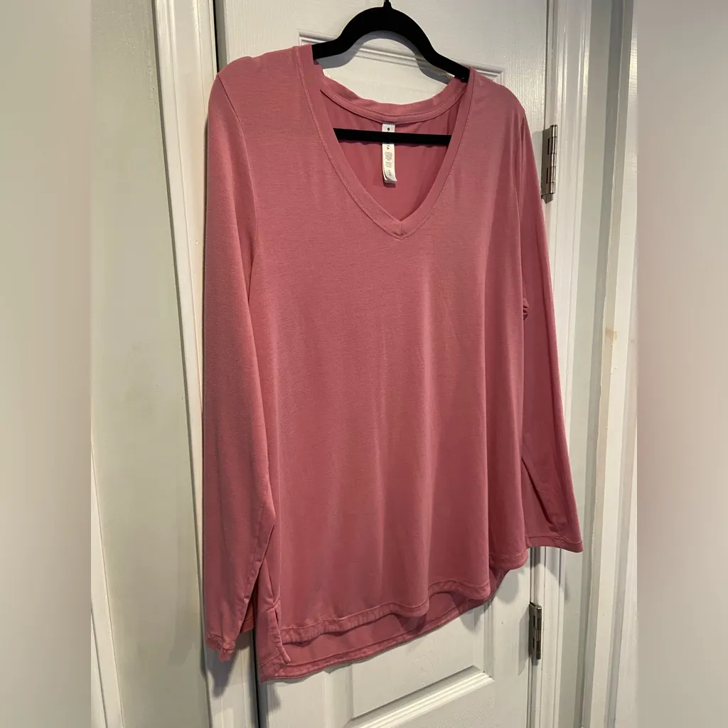 Athleta Size XL Essentials Pink Soft Long Sleeve V Neck Pullover Tunic Shirt - Image 6