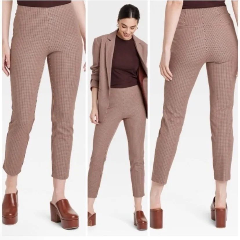 A New Day Plaid Side Zip Skinny Ankle Pant NWT brown plaid 4 - Image 2
