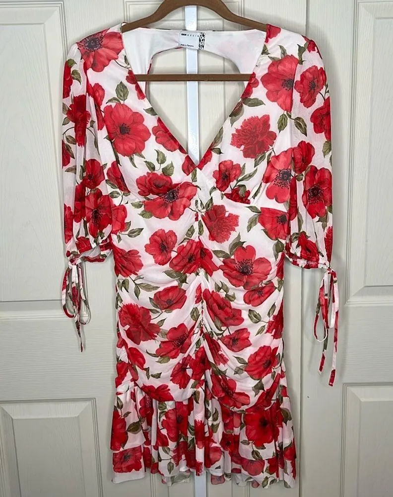 ASOS DESIGN puff sleeve ruched pephem skater mini dress in floral print … - Image 2