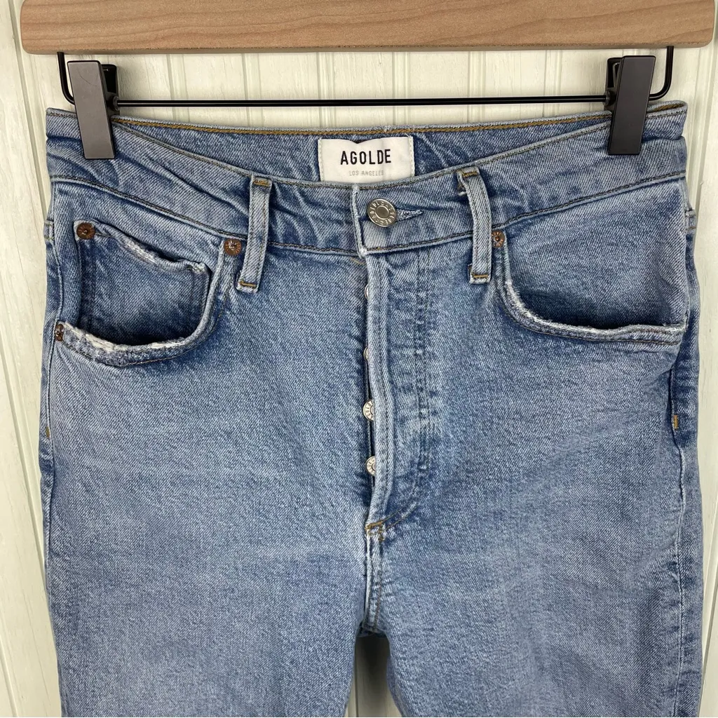 Agolde Riley Distressed Straight Leg Jeans Size 26 Button Fly Cotton A056B-1255 - Image 4